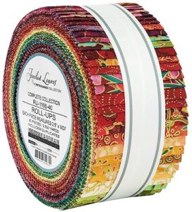 jelly roll - jeweled leaves complete collection by the parvaneh collection for robert kaufman gold metallic 2.5" strips roll-ups bundle quilter's cotton fabric precuts (ru-1166-40) m524.34