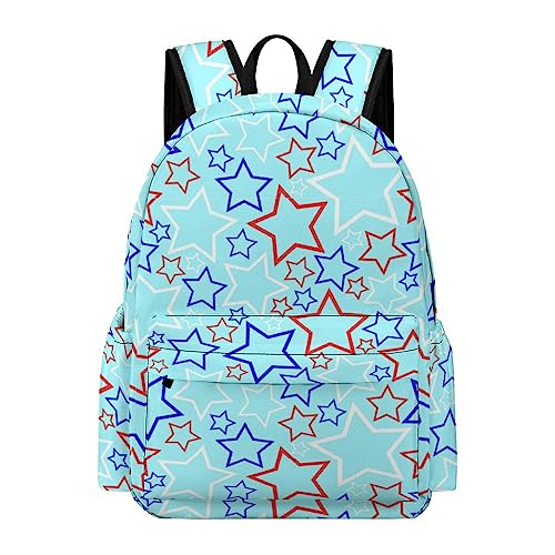 CobCub Red Blue And White Stars 17 Inch Backpack For Women Men Red Blue And White Stars Large Travel Backpack Bag Cute Portable Laptop Backpack