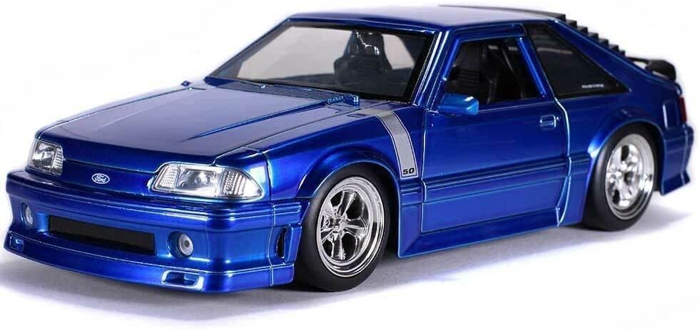 1989 GT 5.0 Candy Blue with Silver Stripes Bigtime Muscle 1/24 Diecast Model Car by Jada 31863