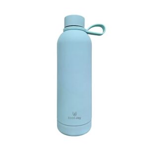 ecco joy reusable stainless steel water bottles - insulated water bottle - thermos soft touch - neck tags - travel water bottle - hot or cold - frost blue