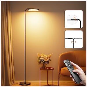 sibrille 36w led floor lamp, super bright standing lamp, modern stepless dimmable torchiere tall lamp with remote control, rotatable reading floor lamps for living room, bedroom, office