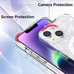 Tksafy for iPhone 13 Case/iPhone 14 Case for MagSafe, Cute Glitter Pearl Design for Women and Girls, Anti-Yellow Hard PC Protective Luxury Shockproof Bumper Phone Case for iPhone 13/14, White