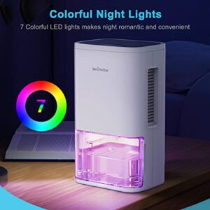 VEAGASO Portable Small Dehumidifiers for Bedroom, Home and Bathroom, Up to 700 Sq.ft, with 7 Colorful Lights, Auto Shut off, 2 Working Modes