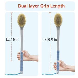 Shower Brush with Soft and Stiff Bristles,20.5" Extra Long Handle Dual-Sided Back Scrubber Bath Brush Body Exfoliator for Wet or Dry Brushing (Extra Long Handle)