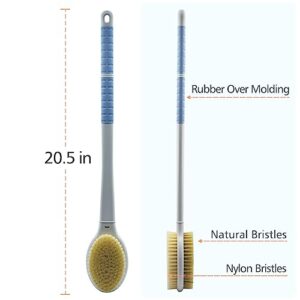 Shower Brush with Soft and Stiff Bristles,20.5" Extra Long Handle Dual-Sided Back Scrubber Bath Brush Body Exfoliator for Wet or Dry Brushing (Extra Long Handle)