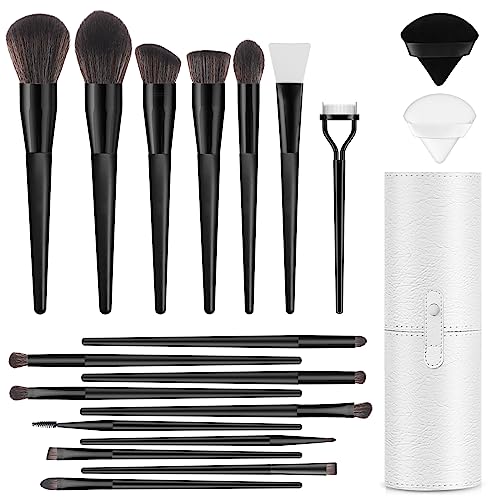 Professional Makeup Brush Set, LUXBRU 20PCs Makeup Brushes with Foundation Eyebrow Blending Concealer Blush Eyeshadow Contour Powder Brush, Make Up Brushes Kit with Travel Case & 2 Powder Puff-Black