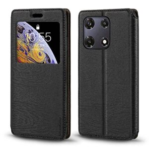 shantime for infinix note 30 pro 4g case, wood grain leather case with card holder and window, magnetic flip cover for infinix note 30 pro 4g (6.78”) black