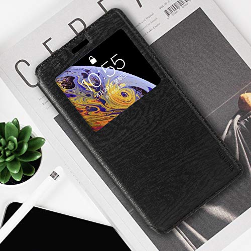 Shantime for Infinix Note 30 Pro 4G Case, Wood Grain Leather Case with Card Holder and Window, Magnetic Flip Cover for Infinix Note 30 Pro 4G (6.78”) Black