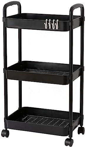 Gagee 3 Tier Rolling Cart with Wheels and Handle,Rolling Storage Cart for Office, Living Room, Laundry Room,Kitchen,Bathroom,Black