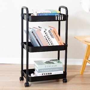 Gagee 3 Tier Rolling Cart with Wheels and Handle,Rolling Storage Cart for Office, Living Room, Laundry Room,Kitchen,Bathroom,Black