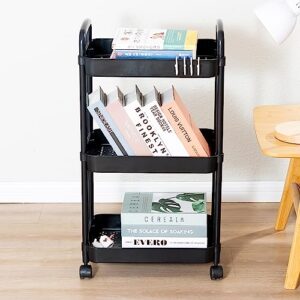 Gagee 3 Tier Rolling Cart with Wheels and Handle,Rolling Storage Cart for Office, Living Room, Laundry Room,Kitchen,Bathroom,Black