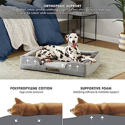 Codi Orthopedic Dog Beds with Memory Foam Layer for Large Dogs, Waterproof Dog Couch Bed with Removable Cover, Pet Bed Sofa Machine Washable, Grey