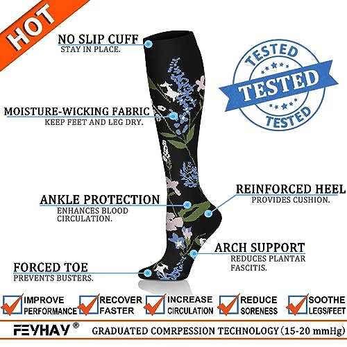 FEYHAY Copper Compression Socks (8 Pairs) 15-20 mmHg is BEST Graduated Athletic & Daily for Men & Women Running Travel