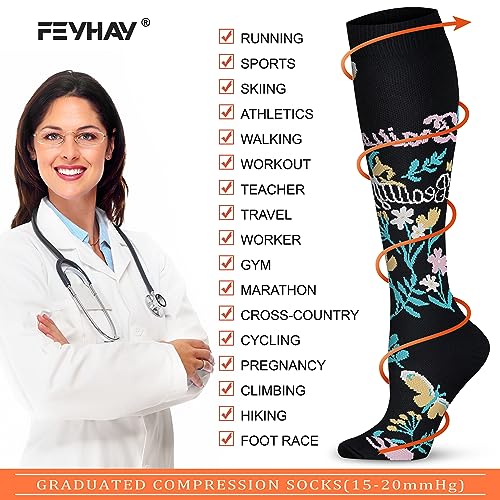 FEYHAY Copper Compression Socks (8 Pairs) 15-20 mmHg is BEST Graduated Athletic & Daily for Men & Women Running Travel