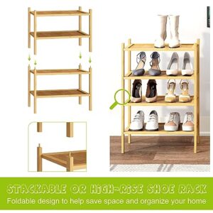 BMOSU 2-Tier Bamboo Small Shoe Rack For Entryway Free Standing Shoe Racks Premium Stackable Shoe shelf Storage Organizer For Hallway Closet Living Room