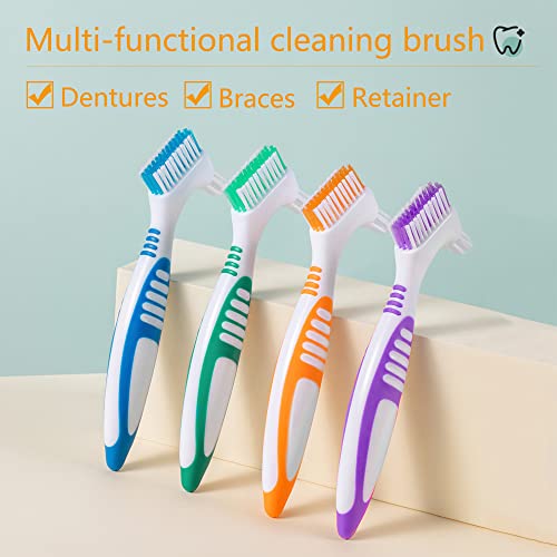 Octuitey Denture Brush 2Pcs Denture Toothbrushes，Denture Cleaning Care Cleaning Brush ，Double Sided Toothbrush，Multi-Layered Bristles and Rubber Anti-Slip Handle (Green and Orange)