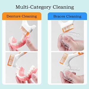 Octuitey Denture Brush 2Pcs Denture Toothbrushes，Denture Cleaning Care Cleaning Brush ，Double Sided Toothbrush，Multi-Layered Bristles and Rubber Anti-Slip Handle (Green and Orange)