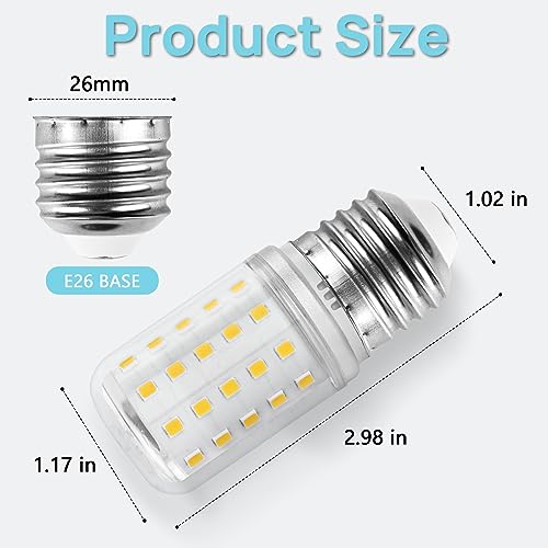 BOGDA Refrigerator Light Bulb KEI D34L Refrigerator Bulb LED Light Bulb Replacement Fit for Frigidaire Kenmore, 2 Packs (6W 100V-265V E26/E27 5000K White Light)