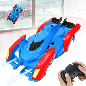 toy life super hero man rc car - wall climbing remote control car for boys 4-7 - 360° rotating stunt rc car - car toys for 4-7 year old boy, superhero kids toys (blue-red)