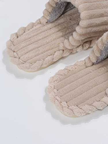 Verdusa Women's Fuzzy Bedroom Slippers Cozy Memory Foam House Slide Shoes Khaki CN36-37