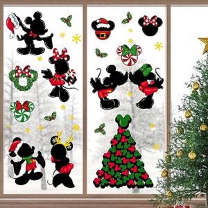 Yovkky 88 PCS Merry Christmas Window Clings, 2024 New Year Christmas Mouse Xmas Tree Green Red Stickers Decals Decor, Peppermint Candy Wreath Winter Snowflakes Holiday Party Home Kitchen Decorations