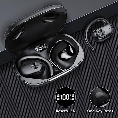 FAMOO Open Ear Headphones, Bluetooth Headphones 5.3, 60H Playtime, True Open Ear Earbuds with Reducing Hearing Loss, Deep Bass, LED Display, IPX7 Waterproof, Wireless Earbuds for Meeting, Driving