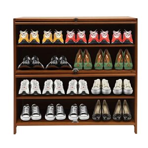 TBVECHI Shoe Cabinet with Plastic Doors, 5 Tier Bamboo Free Standing Shoe Shelf Storage Organizer for Home Entryway, Wood for Entryway, Shoe Cabinet with Doors
