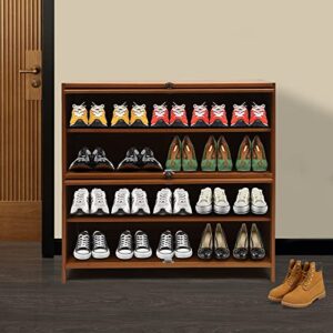 TBVECHI Shoe Cabinet with Plastic Doors, 5 Tier Bamboo Free Standing Shoe Shelf Storage Organizer for Home Entryway, Wood for Entryway, Shoe Cabinet with Doors