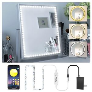 daymeet led vanity mirror lights, 13ft led lights for mirror, dimmable color & multi-color brightness lighting fixture strip lights for mirror, bluetooth app control for makeup vanity table bathroom