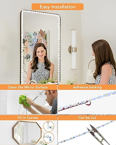 Daymeet Led Vanity Mirror Lights, 13ft Led Lights for Mirror, Dimmable Color & Multi-Color Brightness Lighting Fixture Strip Lights for Mirror, Bluetooth APP Control for Makeup Vanity Table Bathroom