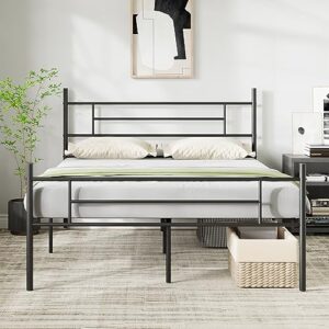 novilla metal queen bed frame with headboard and footboard, 14 inch platform bed frame with storage, mattress foundation no box spring needed, strong metal slats support