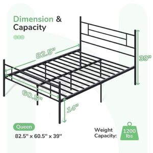 Novilla Metal Queen Bed Frame with Headboard and Footboard, 14 Inch Platform Bed Frame with Storage, Mattress Foundation No Box Spring Needed, Strong Metal Slats Support