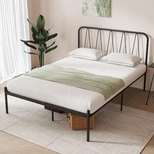 novilla queen bed frame, 14 inch metal platform bed frame with headboard, heavy duty metal slats support, easy assembly, no box spring needed