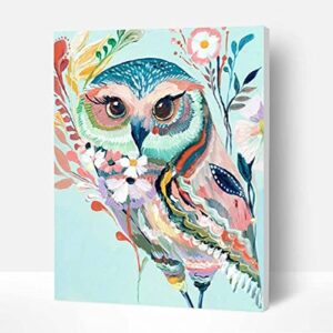 diy paint by numbers for kids & adults & beginne,diy canvas painting gift kits for home decoration,rainbow owl home wall decor 16x20''(without framed)