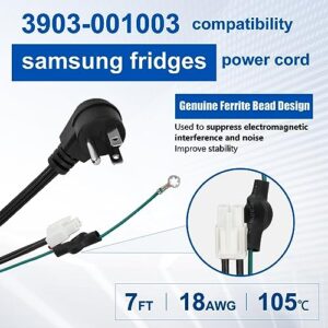 3903-0001003 Refrigerator Power Cord for Samsung&Kenmore,Replace 3903-000519 3903-000796 Fridge Power Cord etc,Compatible with RF28T5001SR RF27T5501SR RH29H8000SR RF28HMEDBSR etc, 1 Year Warranty