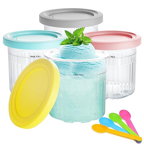 TERWOK Ice Cream Pint Container - 4 Pack Ice Cream Containers and Lids Replacement for Ninja Creami Compatible with NC300, NC301, CN301CO, CN305A