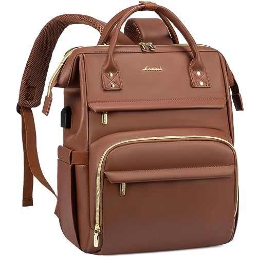 LOVEVOOK Laptop Backpack for Women Fashion Travel Backpack Purse PU Leather 15.6 Inch Computer Bag Large Teacher Nurse Bag for Work Business College