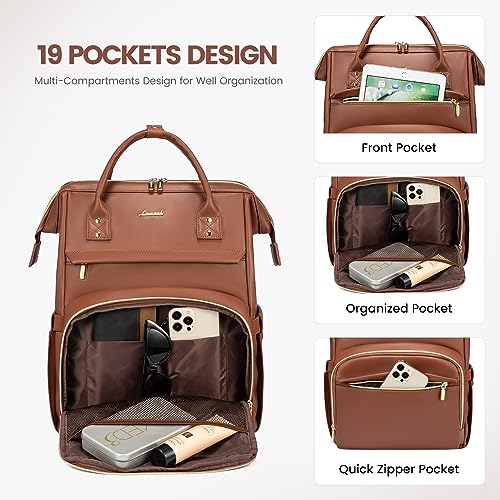 LOVEVOOK Laptop Backpack for Women Fashion Travel Backpack Purse PU Leather 15.6 Inch Computer Bag Large Teacher Nurse Bag for Work Business College