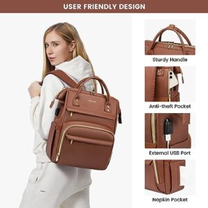 LOVEVOOK Laptop Backpack for Women Fashion Travel Backpack Purse PU Leather 15.6 Inch Computer Bag Large Teacher Nurse Bag for Work Business College