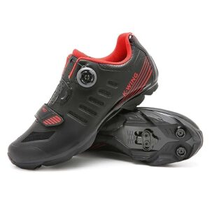 kushike mens women mountain bike shoes with 2-bolts spd cleats included, mtb cycling shoes indoor outdoor riding biking, spin shoes women, peloton compatible shoes women-10-2106bblack