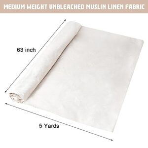 Muslin Fabric Medium Weight 100% Cotton Muslin Linen Fabric 63 inch x 5 Yards Textile Unbleached Natural Muslin Cotton Roll Fabric by Yard for Quilting Sewing DIY Apparel Cloth