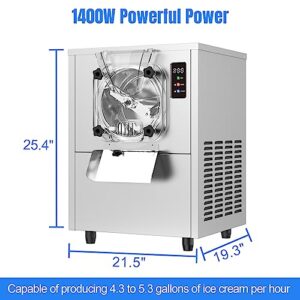 XPW Commercial Hard Serve Ice Cream Machine - 1400W 3.2 to 3.5 Gallons/H Gelato Ice Cream maker with LED Panel Auto Clean Perfect 110V Ice Cream Machine Perfect for Snack Restaurants Bars Supermarket