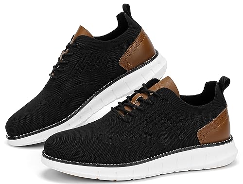 SVNKE Men's Casual Dress Oxfords Shoes Breathable Knit Leisure Fashion Sneakers Lightweight Comfortable Walking Shoes Black 11