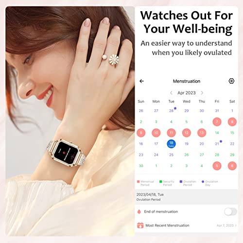 Small Smart Watch for Women with Diamonds (Answer/Make Call) - 1.57'' HD Screen Bluetooth Smartwatch for Android iOS, Waterproof Fitness Watch with Heart Rate/SpO2/Sleep/BP/AI Voice (Rose Gold)