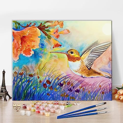 TUMOVO Paint by Numbers for Adults Beginner, Hummingbird Oil Painting for Adults Kids Paint by Number Watercolor Painting Kids Paint by Number Kits Romantic DIY Acrylic Painting Kits, 16"x20"