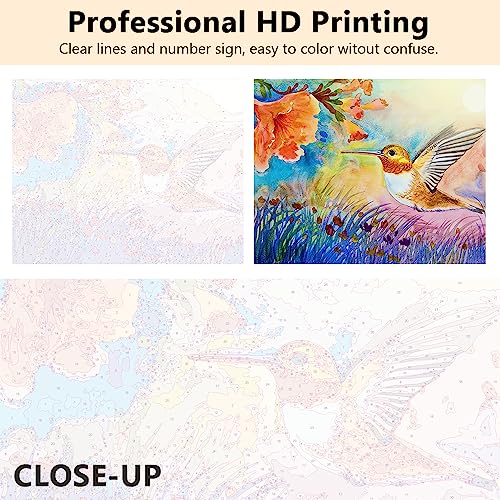 TUMOVO Paint by Numbers for Adults Beginner, Hummingbird Oil Painting for Adults Kids Paint by Number Watercolor Painting Kids Paint by Number Kits Romantic DIY Acrylic Painting Kits, 16"x20"