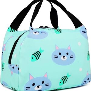 Backpack for School Girls Kids Bookbag Set Water Resistant School Bag with Insulated Lunch Bag (Cat-Water Blue)