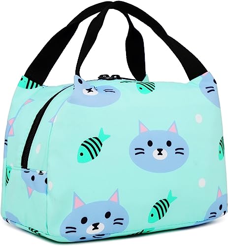 Backpack for School Girls Kids Bookbag Set Water Resistant School Bag with Insulated Lunch Bag (Cat-Water Blue)