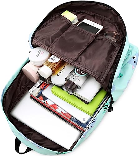 Backpack for School Girls Kids Bookbag Set Water Resistant School Bag with Insulated Lunch Bag (Cat-Water Blue)