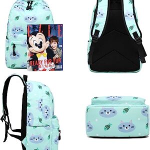 Backpack for School Girls Kids Bookbag Set Water Resistant School Bag with Insulated Lunch Bag (Cat-Water Blue)